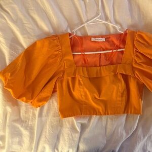 Small Orange Cropped Top With Puff Sleeves | Idem Ditto Brand